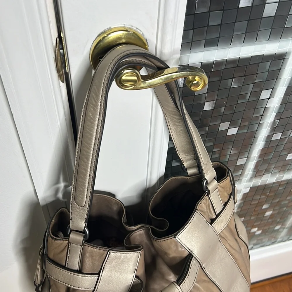 💕 Kooba taupe gray silver soft leather x large satchel shoulder bag